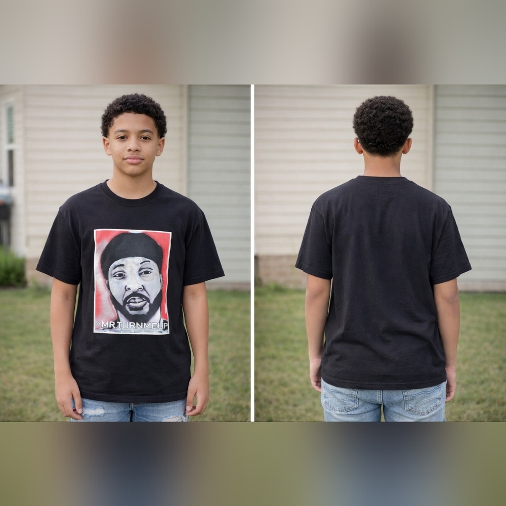 Hanes Black Graphic #MRTURNMEUP‎ Tee with Red Accent